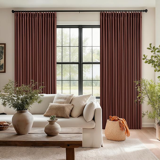 Chestnut Brown Linen Pinch Pleated Blackout Curtains 108 Inches Long | 100% - Image 7