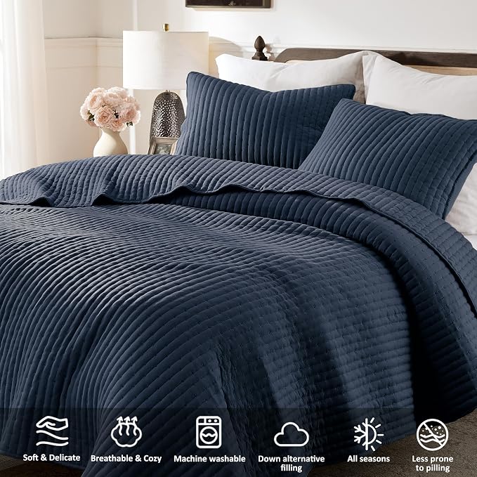 WDCOZY Navy Blue Cross Stitch California Cal King Size Quilt Set, Oversized - Image 4
