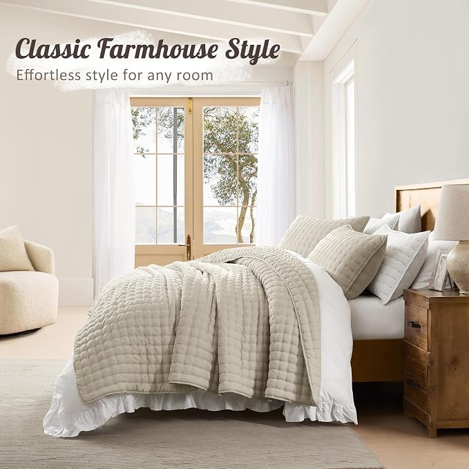 WDCOZY Beige California Oversized Cal King Size Quilt Bedding Sets - Image 6