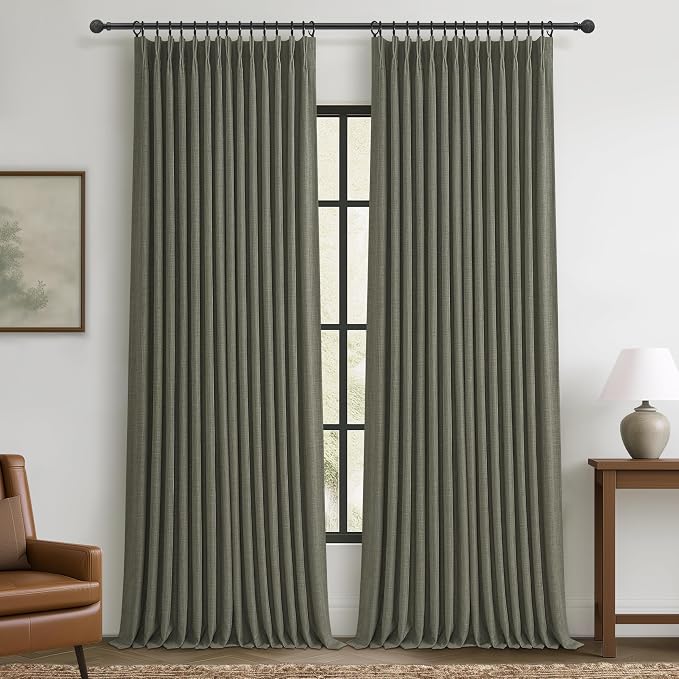 Extra Long Double Layer Linen Blackout Bedroom Window Curtains 105 Inches Long by PleatedDrapes