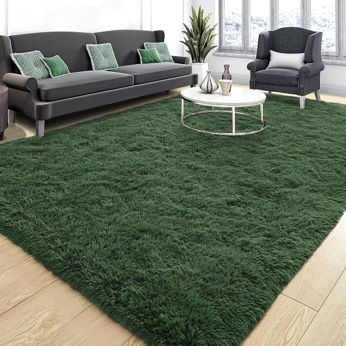 Fluffy Dark Green Rugs for Living Room Bedroom, 9x12 Soft Area Rug Forest - Image 3