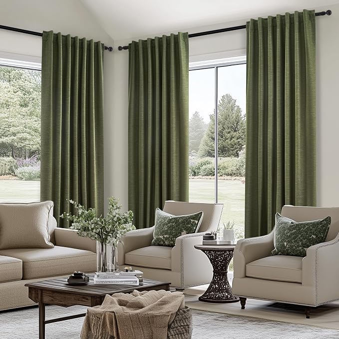 Topfinel Dark Olive Green Blackout Curtains 96 Inch Long 2 Panels Set - Image 4