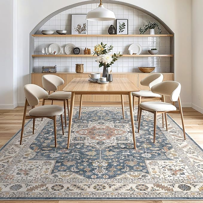 cotiled 9x12 Area Rug for Living Room, Traditional, Vintage Blue | Soft - Image 8