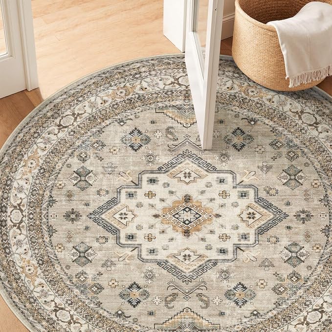 cotiled 6ft Round Living Room Area Rug, Traditional, Dining Room, and Home - Image 6