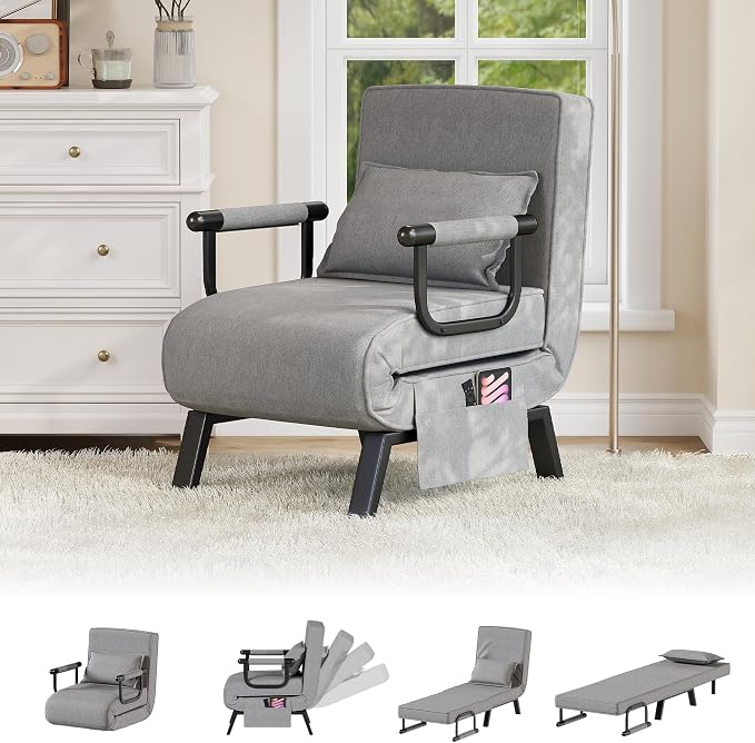 TYBOATLE Sleeper Chair Bed Set of 2, Folding Futon Sofa Bed, Light Grey | Comfy - Image 8