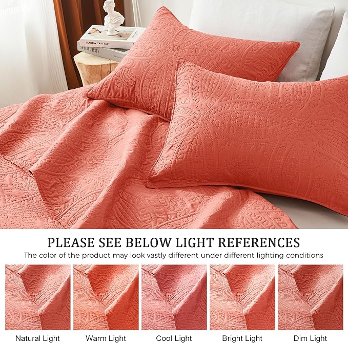 akkialla Mocha Coral King/Cal King Quilt Set, Ultrasonic Lightweight Bedspread - Image 5