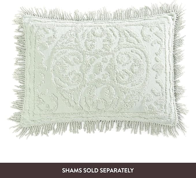Beatrice Home Fashions Medallion Twin Cotton Chenille Bedspread, Sage | Vintage - Image 6