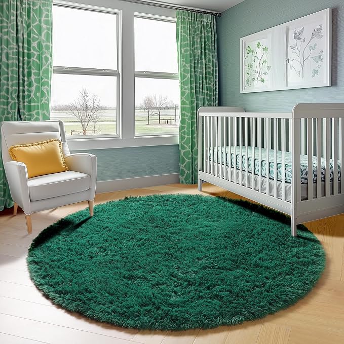 Dark Green Round Area Rugs 6ft, Ultra Soft Bedroom Circle Rug - Image 7