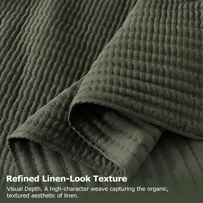 WDCOZY Olive Green King Size Pick Stitch Quilt Set, 3 Pieces 104x90 inches | - Image 6