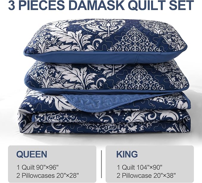 DJY Damask Queen Size Quilt Bedding Set, All Season - Image 6