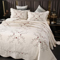 Quilt Set King Floral Leaves 3D Embroidery Pattern 3-Piece Cotton Blend | by ROOMLIFE