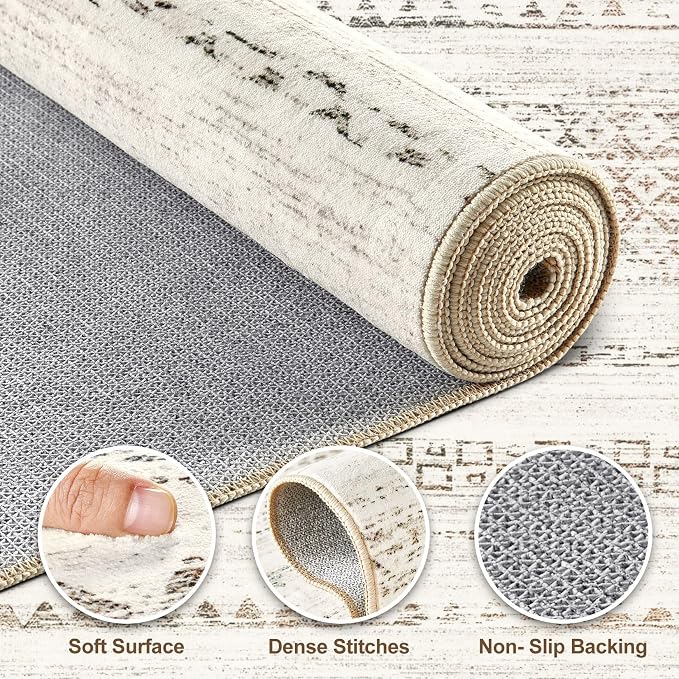 Nakagishi Area Rug Living Room Rugs: 7X9 Machine Washable Boho Large Neutral - Image 4