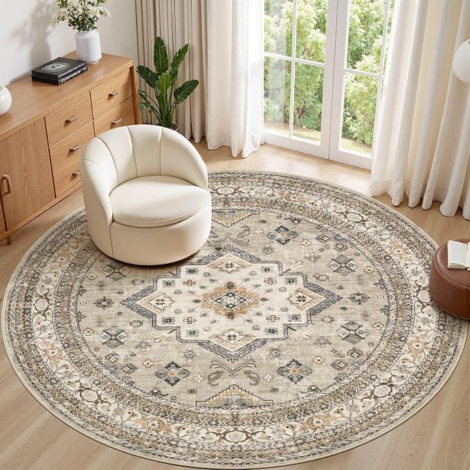 cotiled 8ft Round Living Room Area Rug, Traditional, Dining Room, and Home by COTILED
