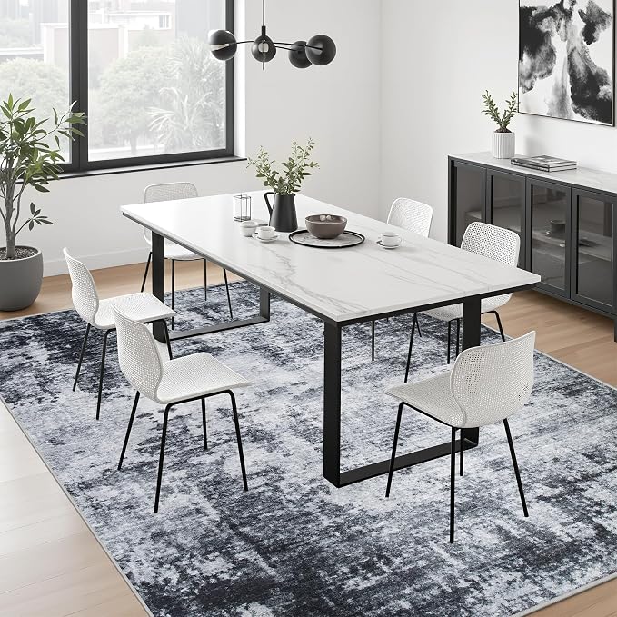 10x12 Area Rug Living Room: Modern Washable Soft Carpet Dark Black | - Image 4