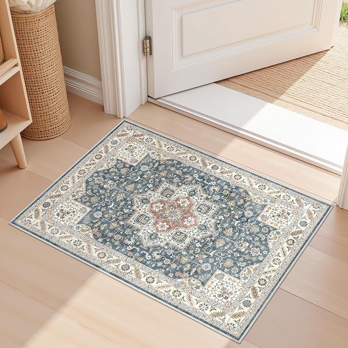 cotiled 2x3 Area Rug for Living Room, Traditional, Vintage Blue | Washable Soft by COTILED