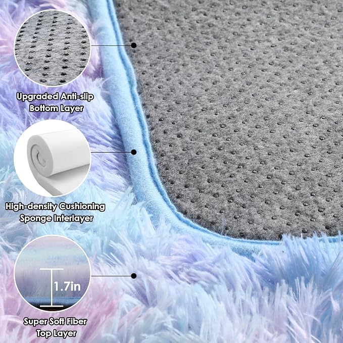 Rainbow Runner Rugs for Bedroom Living Room, Fluffy 2x6 Bedside Hallway Area Rug - Image 4