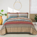WONGS BEDDING Boho Full Quilt Set, 3 Pieces Green Brown Bohemian Full Size by WONGSBEDDING