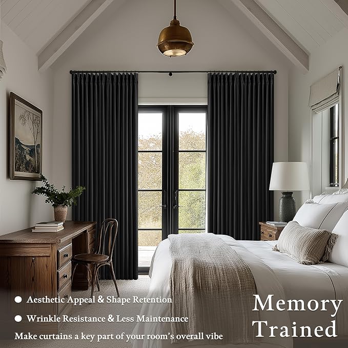 Black 100 Inch Pinch Pleated 100% Blackout Curtains - Image 5