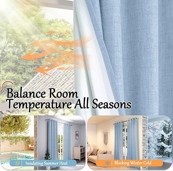 Short Blue Blackout Curtains 45 Inch Long Each 38 Wide 2 Panels | Thermal - Image 6