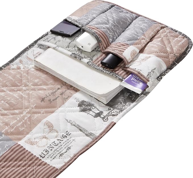 Brilliant Sunshine Latte Grey Toile Couch Armrest Cover, Armrest Organizer & - Image 4