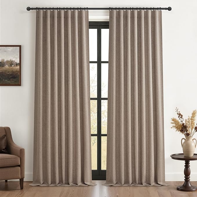 60 Inch Extra Wide Dark Flax Blackout 96 Inches Long Linen Dining Room/Bedroom by QJMYDECO