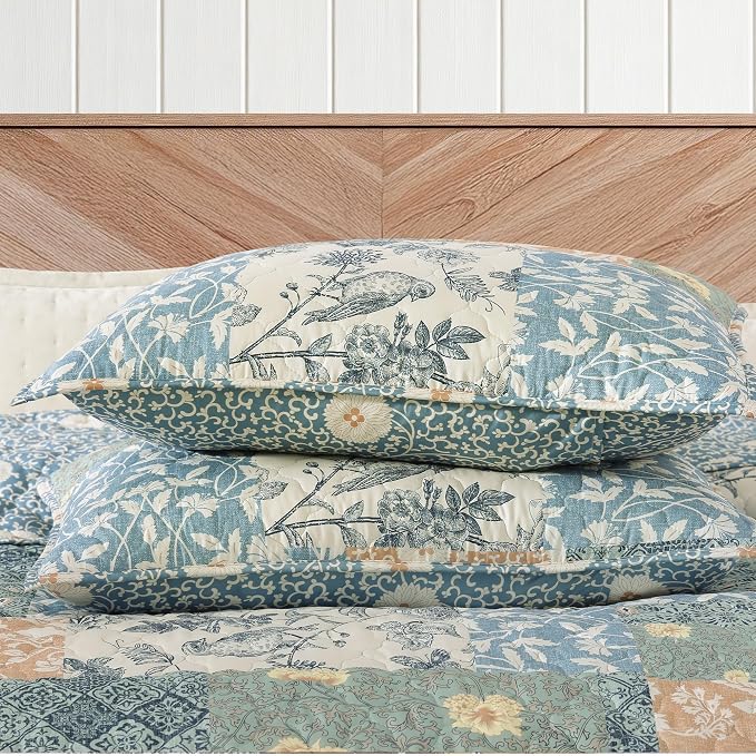 California King Quilt Set-3 Pieces Soft Bedding Floral Patchwork Coverlet | All - Image 5