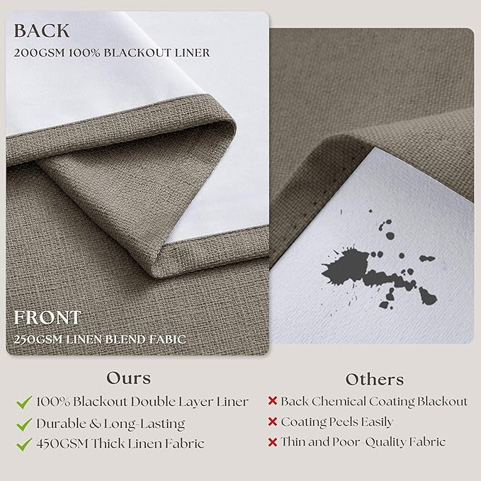 Flax Taupe Pinch Pleated Blackout Curtains 102 Inches Long - Image 6