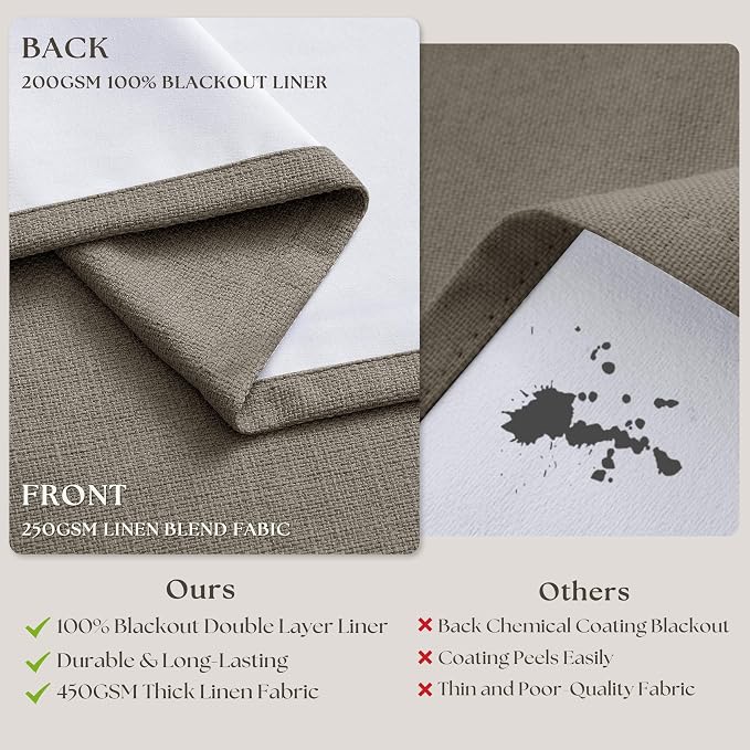 Taupe Pleated Linen Blackout Curtains 84 Inch Long - Image 6
