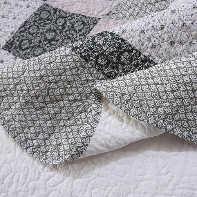 ROOMLIFE Quilt Set Queen Size 3D Floral Embroidery Pattern 3-Piece Cotton | - Image 9
