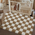 Brown Area Rug 3x5 for Kids Room Soft Checkered Shag Carpet | Machine Washable by PureCozy