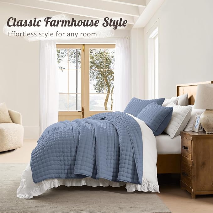WDCOZY Dusty Blue Cloud Quilt Set Queen Size, Lightweight Soft Cross Stitch - Image 6