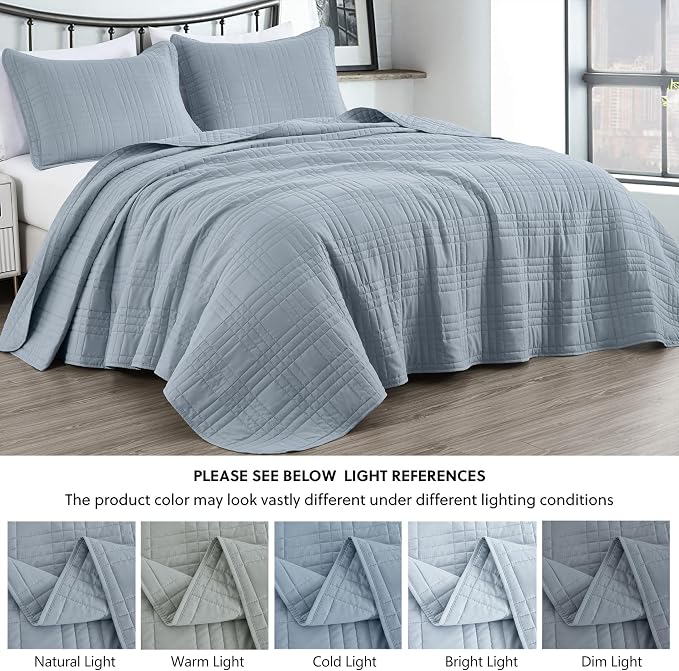 Chezmoi Collection Kingston Queen Size Bedspread Set, 3-Piece Cool Gray - Image 5