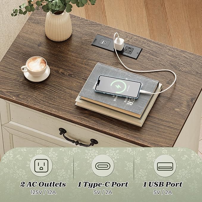 Huuger Nightstand with Charging Station, 3 Drawer Night Stand | 22 Inch Wider - Image 4