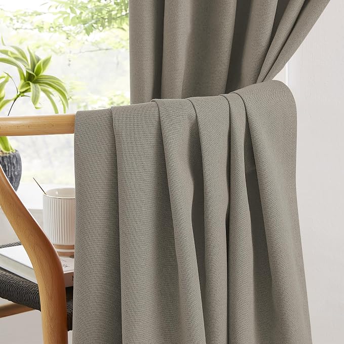 Taupe Blackout Linen Curtain Panels Back Tab, Privacy Protect Full Light - Image 5