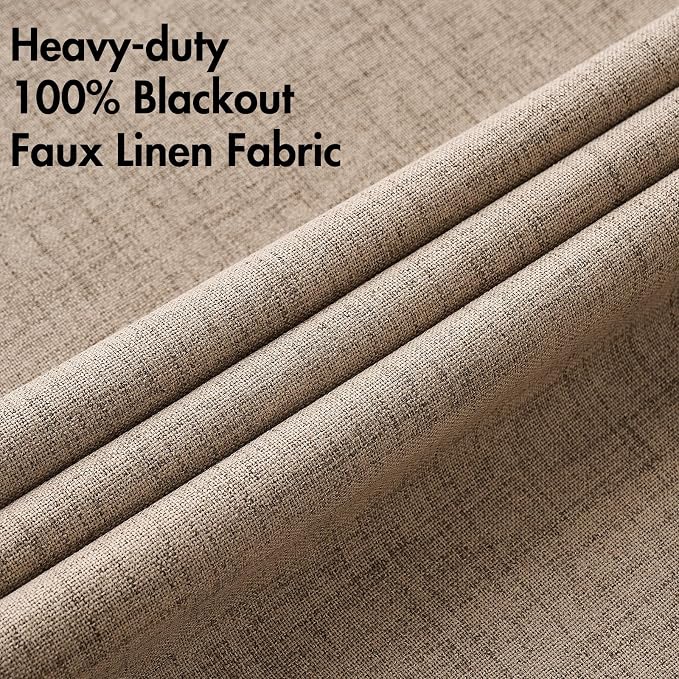 MIULEE Extra Wide 100% Blackout Linen Curtains 100x90 Copper Brown | Room - Image 5