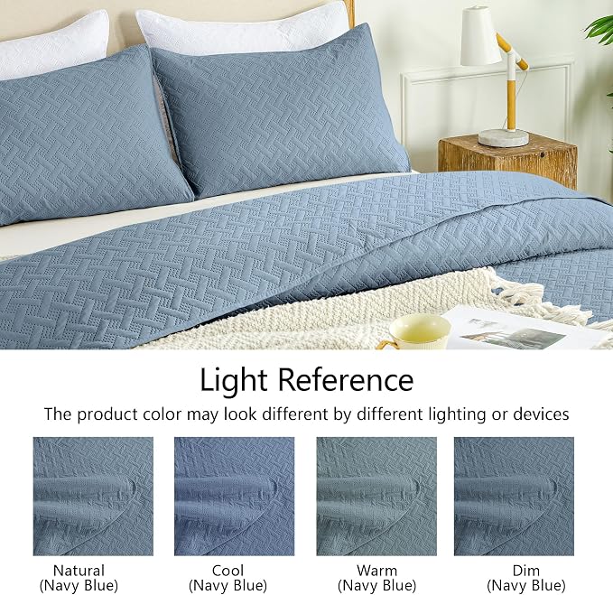 FLYMME Quilts Queen Size, Lightweight Dusty Blue Bedspreads, Basket Weave - Image 5