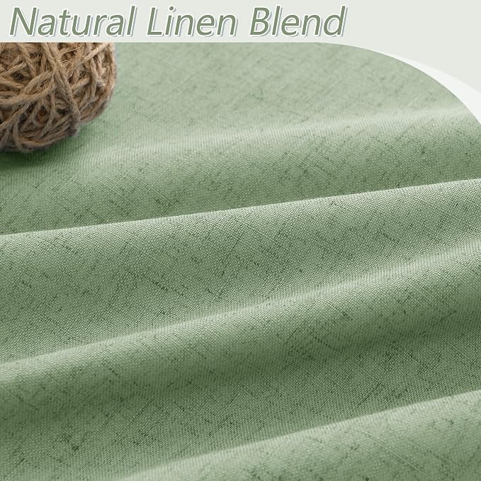 Light Sage 100% Blackout Linen Curtains 108 Inch Length 2 Panels Set - Image 3