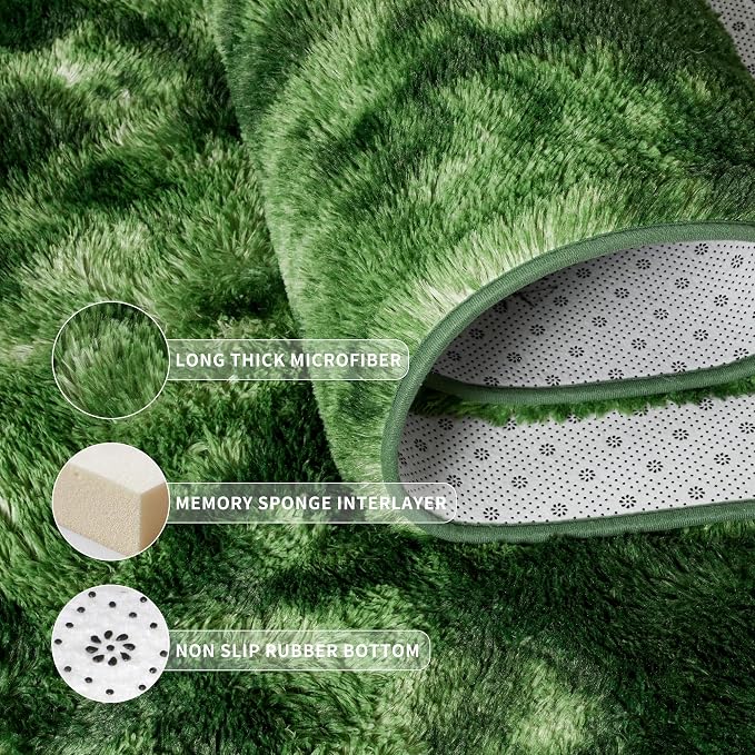Fluffy Dark Green Rugs for Living Room Bedroom, 5x8 Soft Area Rug Tie-Dyed - Image 5