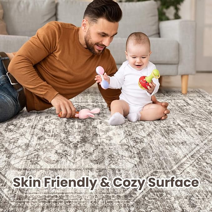cotiled 8x10 Area Rug for Living Room, Traditional, Distressed Brown - Image 3