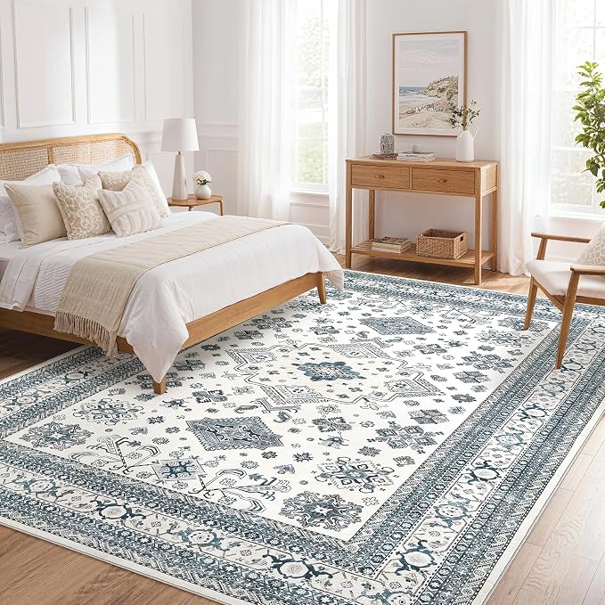 cotiled 9x12 Area Rug for Living Room, Traditional, Powder Blue | Soft - Image 8