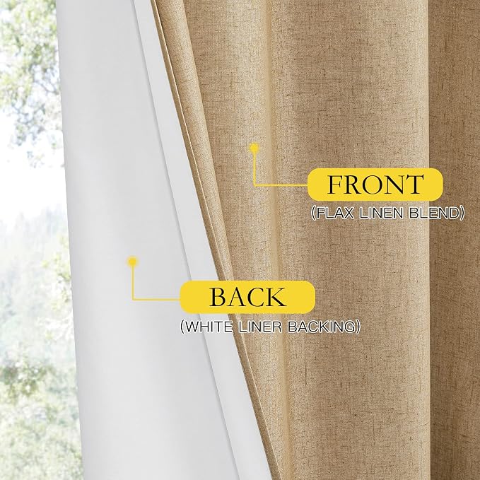 NICETOWN 100% Blackout Camel Linen Curtains 108 inches Length - Image 5