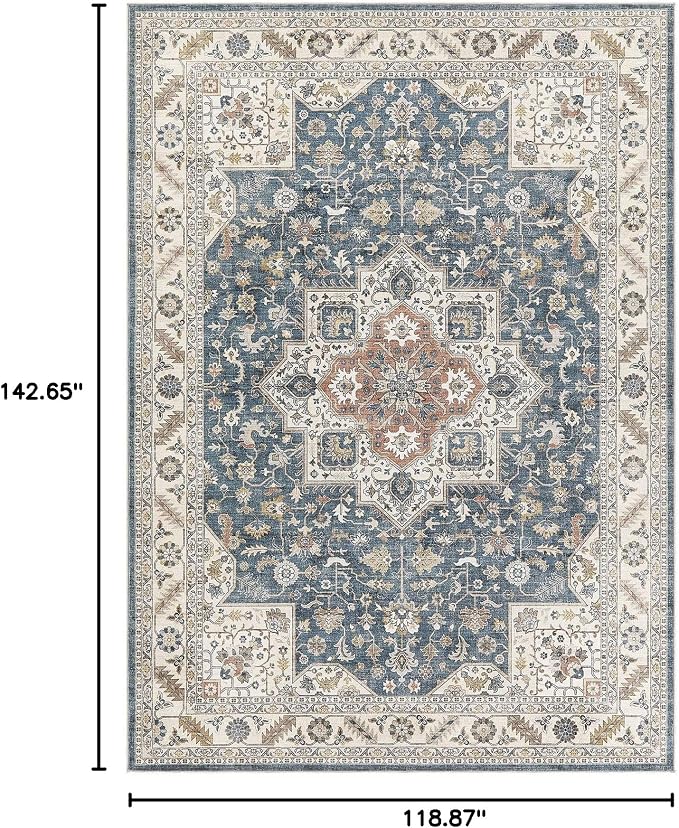 cotiled 10x12 Area Rug for Living Room, Traditional, Vintage Blue | Soft - Image 2