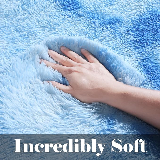 Runner Rugs for Bedroom Living Room, Fluffy Tie-Dyed Blue 2x6 Bedside Hallway - Image 2