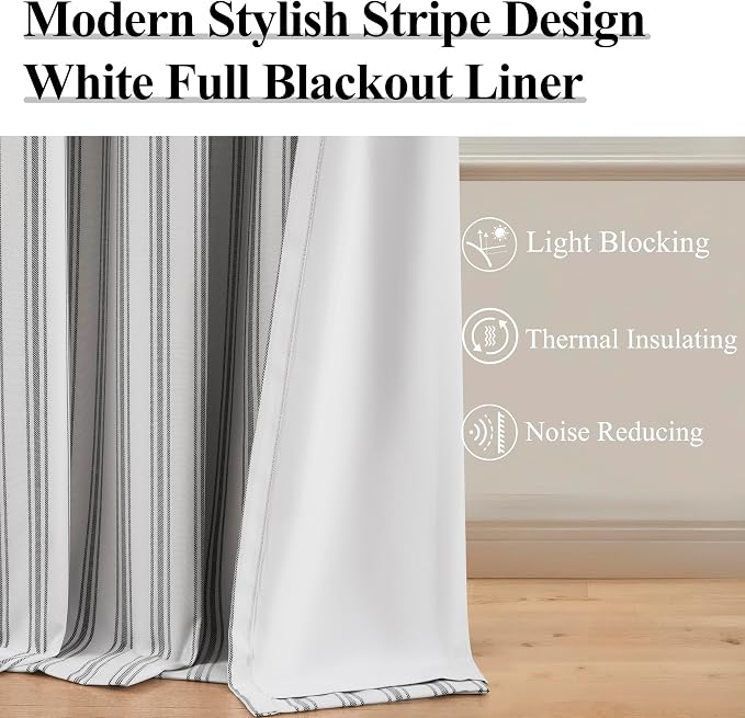ZJDECOR Black White Striped Modern Full Blackout Curtain Panels, Isolate Light - Image 4