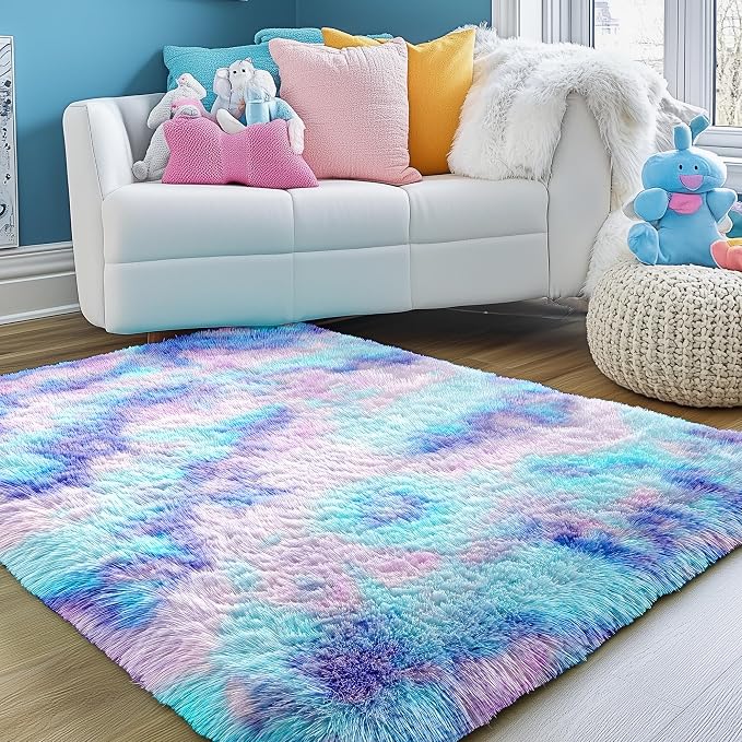 Soft Purple Rainbow Rugs for Living Room, Fluffy 5x7 Area Rug, Plush Adorable - Image 6