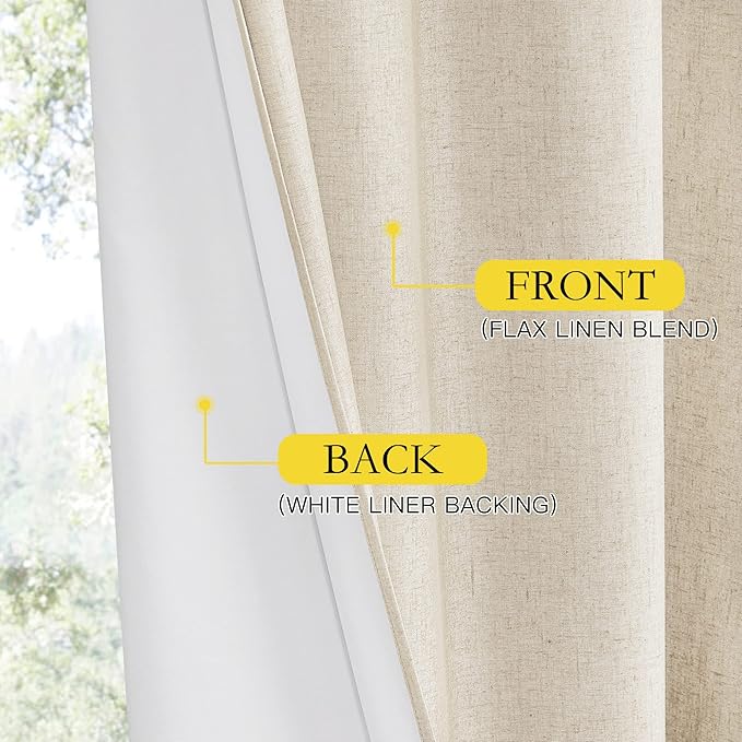 NICETOWN 100% Blackout Linen Texture Curtains 80" Long, Thermal Insulated Full - Image 5