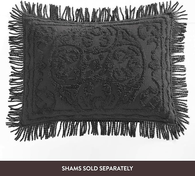 Beatrice Home Fashions Medallion Queen Cotton Chenille Bedspread, Charcoal | - Image 6
