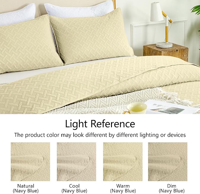 FLYMME Quilts Queen Size, Lightweight Butter Yellow Bedspreads, Basket Weave - Image 5