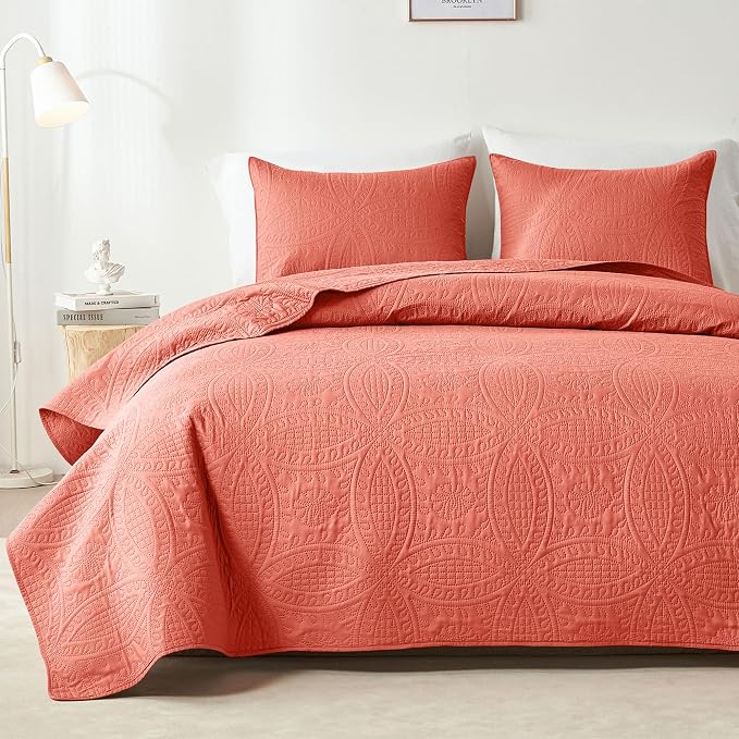 akkialla Mocha Coral Twin Quilt Set, Ultrasonic Lightweight Bedspread Coverlet by akkialla