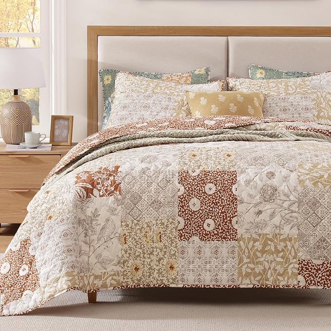 Twin Quilt Set-2 Pieces Soft Twin Bedspread Floral Patchwork Quilt | by CASAAGUSTO
